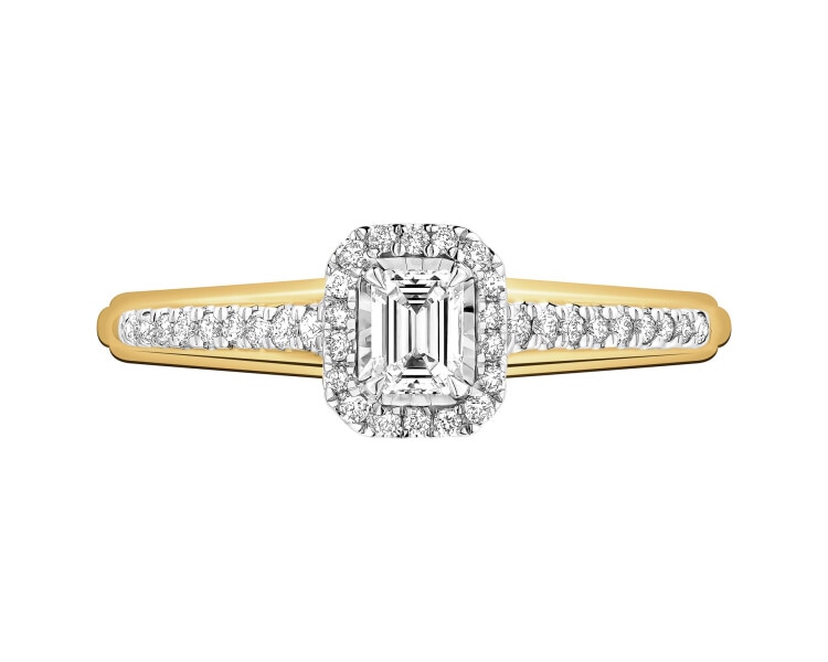 14 K Rhodium-Plated Yellow Gold Ring - 0,32 ct - fineness 14 K