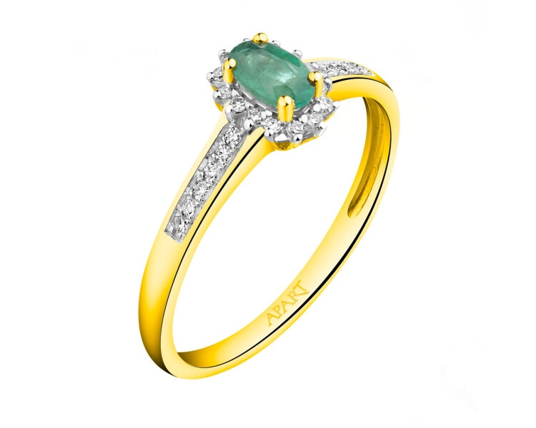 Zlatý prsten s diamanty a smaragdem - ryzost 585