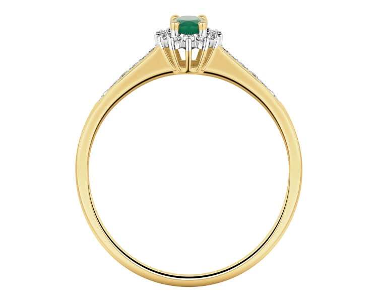 14 K Rhodium-Plated Yellow Gold Ring with Diamonds - fineness 14 K