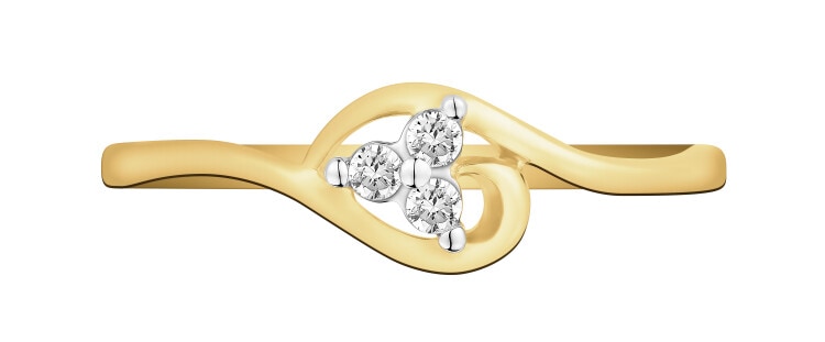 9 K Rhodium-Plated Yellow Gold Ring with Diamonds - 0,05 ct - fineness 9 K