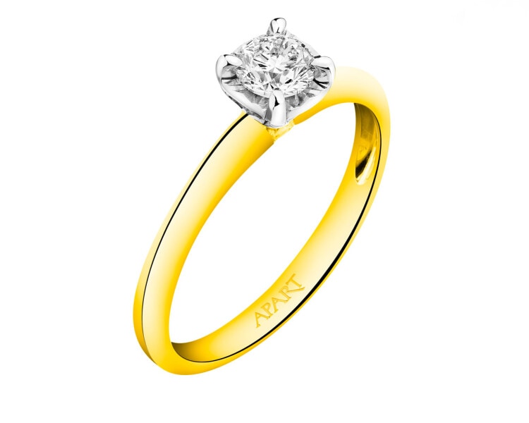 585 Yellow And White Gold Plated Ring with Diamond 0,30 ct - fineness 585