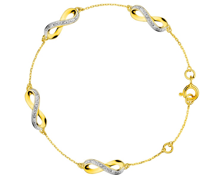 9 K Rhodium-Plated Yellow Gold Bracelet with Diamonds 0,03 ct - fineness 9 K