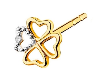 9 K Rhodium-Plated Yellow Gold Earring with Diamond 0,002 ct - fineness 9 K