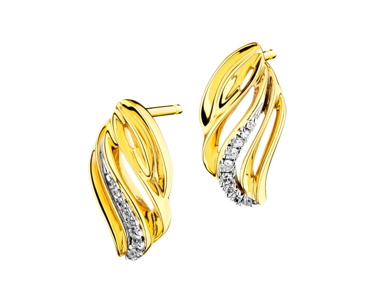 14 K Rhodium-Plated Yellow Gold Earrings with Diamonds 0,04 ct - fineness 14 K