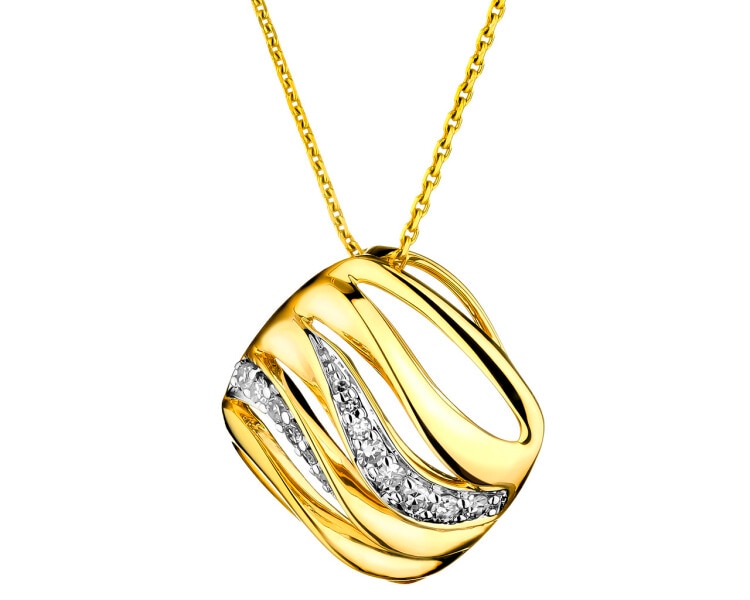 14 K Rhodium-Plated Yellow Gold Pendant with Diamonds 0,10 ct - fineness 14 K