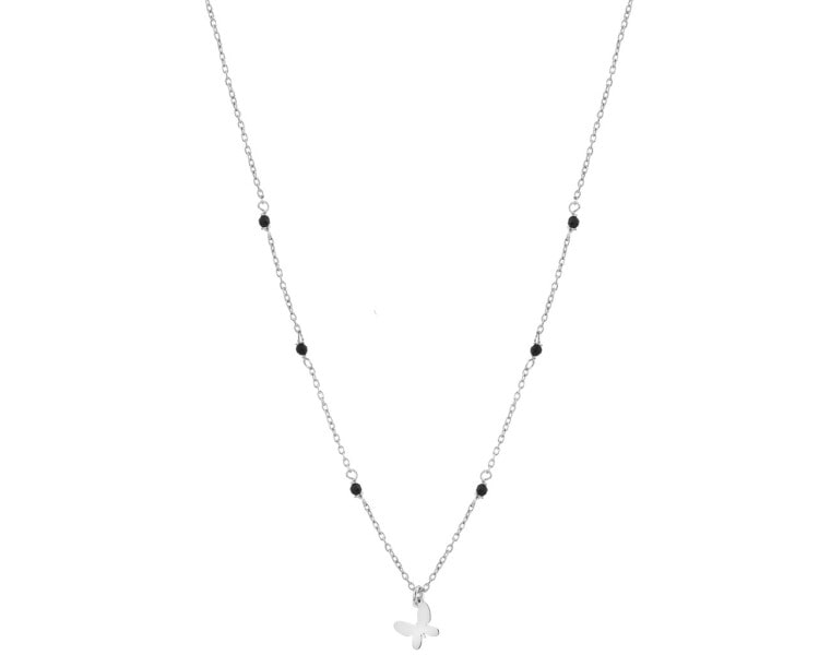 Rhodium Plated Silver Necklace with Glass