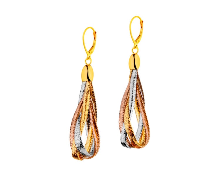 9 K Yellow, Rose & Rhodium Plated White Gold Dangling Earring