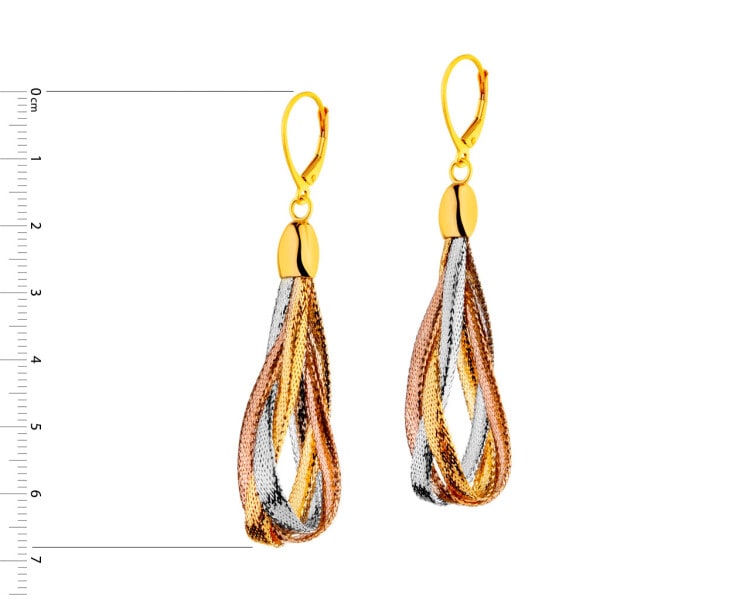 9 K Yellow, Rose & Rhodium Plated White Gold Dangling Earring