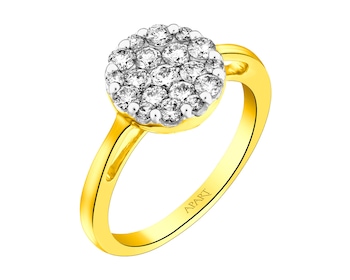 14 K Rhodium-Plated Yellow Gold Ring with Diamonds 0,75 ct - fineness 14 K