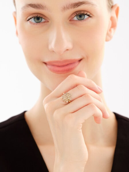 14 K Yellow Gold Ring with Diamonds Champagne - 1,56 ct - fineness 14 K