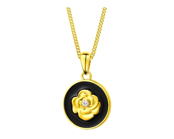 Zawieszka z żółtego złota z diamentem i emalią - kwiat 0,004 ct - próba 375