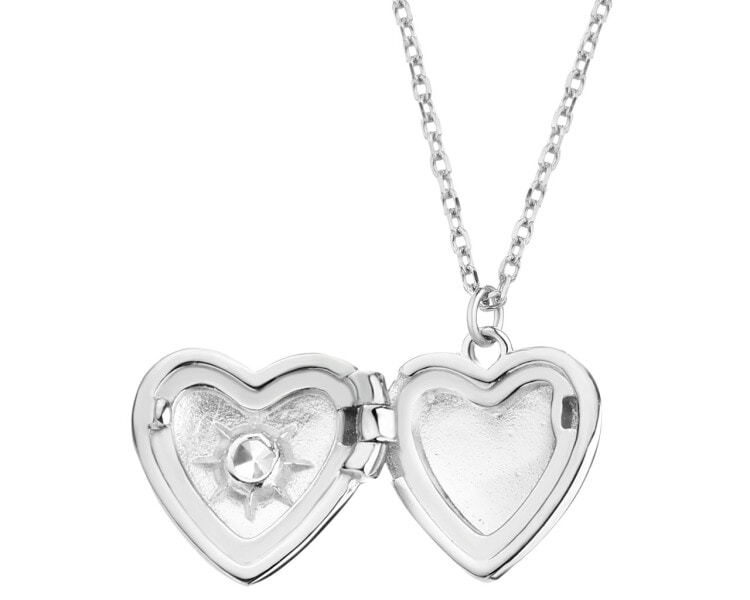 Stříbrný náhrdelník se zirkony - otevírací medailon, srdce