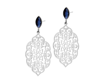 Rhodium Plated Silver Dangling Earring with Glass