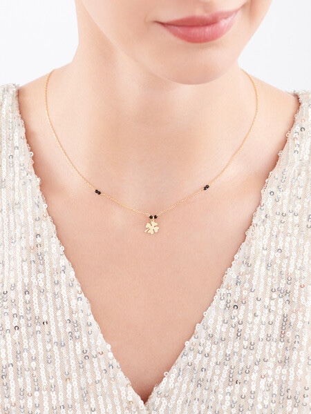 Pozlacený stříbrný náhrdelník s broušeným sklem - čtyřlístek