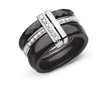 Ceramic and white gold ring with brilliants 0,16 ct - fineness 18 K
