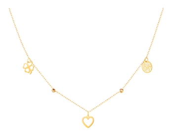 Zlatý náhrdelník, anker - čtyřlístek, srdce, kroužek, kuličky