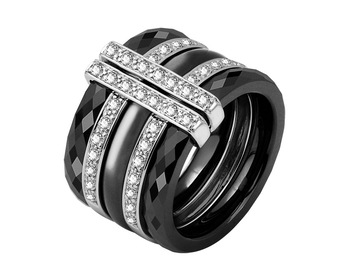 Ceramic and white gold ring with brilliants 0,52 ct - fineness 18 K