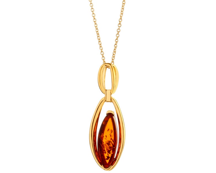 Gold-Plated Silver Pendant with Amber