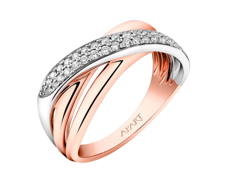 Prsten z růžového a bílého zlata s brilianty 0,20 ct - ryzost 585