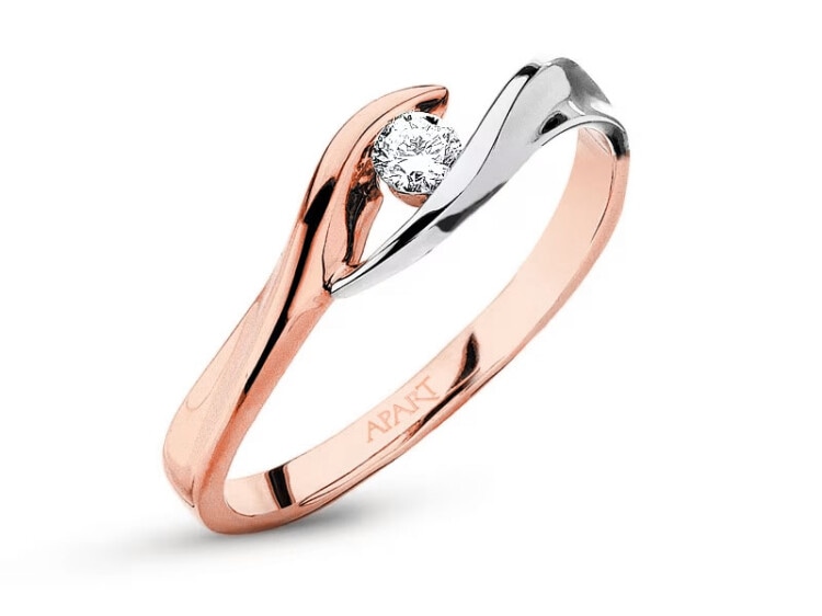 Prsten z růžového a bílého zlata s briliantem 0,07 ct - ryzost 585