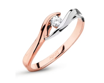 Prsten z růžového a bílého zlata s briliantem 0,08 ct - ryzost 585