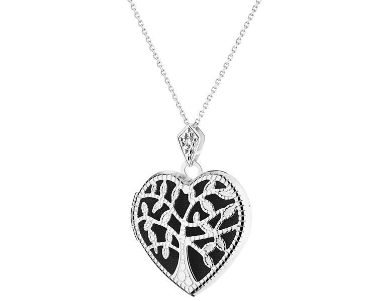 Přívěsek z bílého zlata s diamantem - medailon - srdce, strom 0,005 ct - ryzost 585