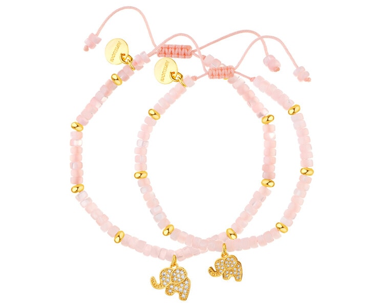 Gold-plated brass bracelet with a shell and cubic zirconia