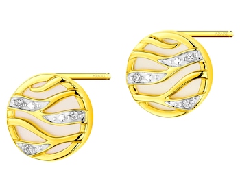 Zlaté náušnice s diamanty a perletí - ryzost 585