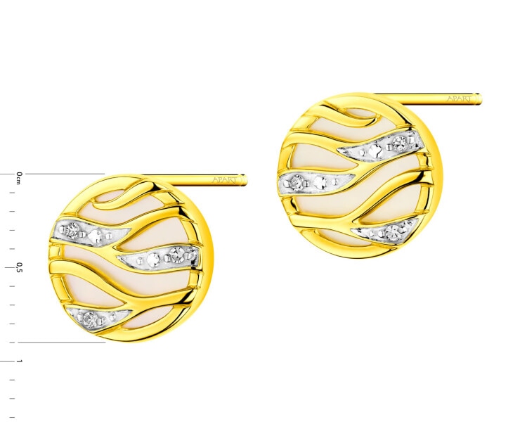 Zlaté náušnice s diamanty a perletí - ryzost 585