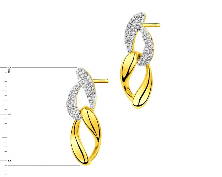 14 K Rhodium-Plated Yellow Gold Earrings with Diamonds 0,20 ct - fineness 14 K