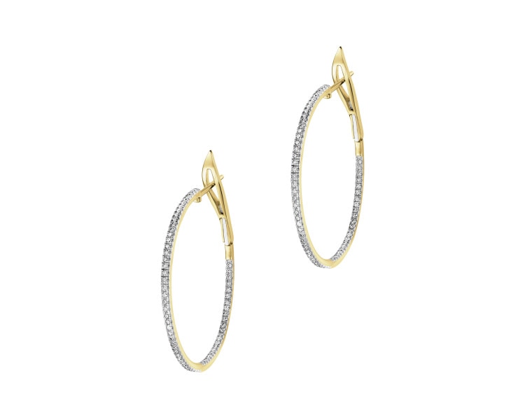 14 K Rhodium-Plated Yellow Gold Hoop Earring with Diamonds 0,50 ct - fineness 14 K