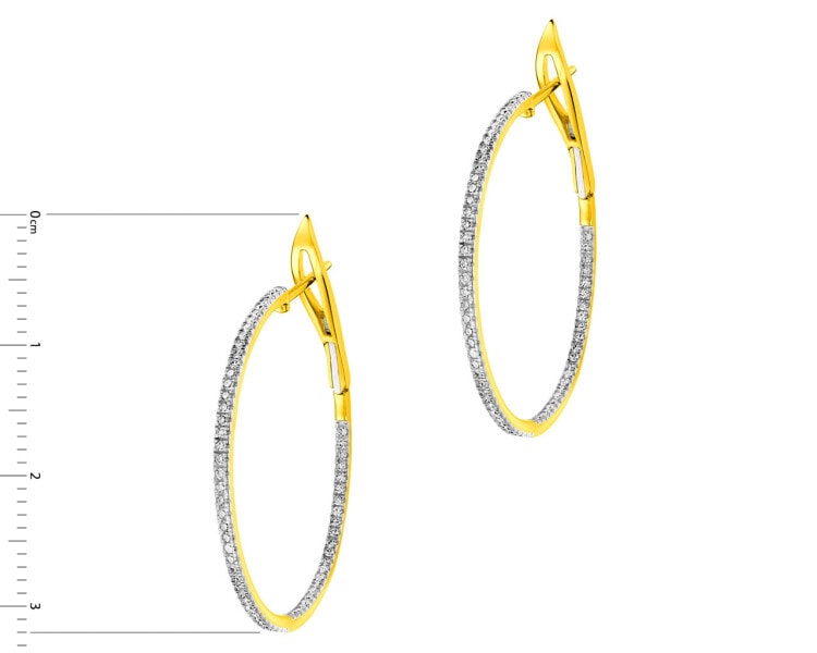 14 K Rhodium-Plated Yellow Gold Hoop Earring with Diamonds 0,50 ct - fineness 14 K