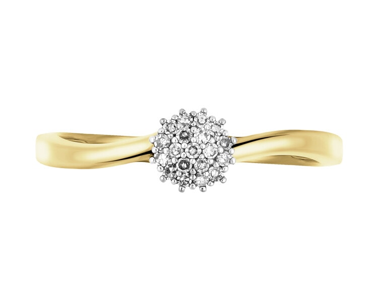 9 K Rhodium-Plated Yellow Gold Ring with Diamonds 0,08 ct - fineness 9 K
