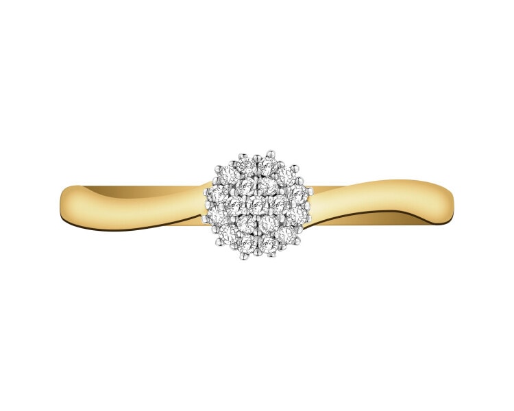 9 K Rhodium-Plated Yellow Gold Ring with Diamonds - 0,08 ct - fineness 9 K