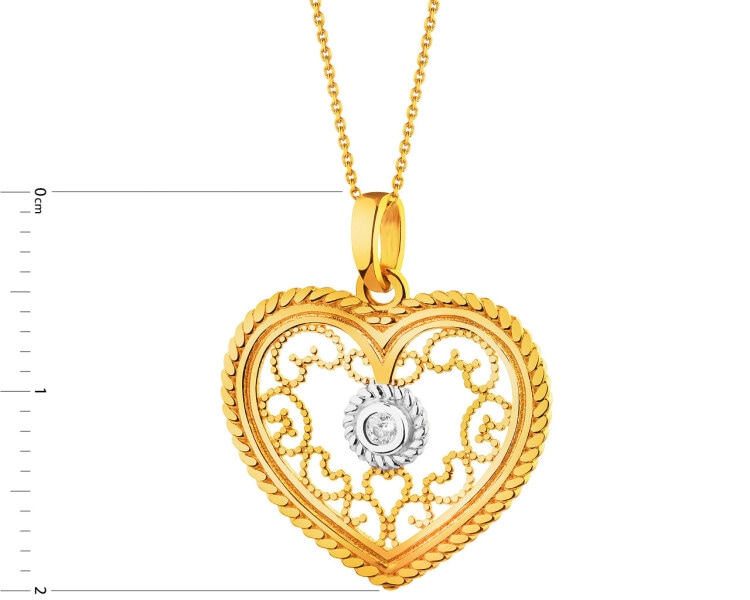 14 K Rhodium-Plated Yellow Gold Pendant with Cubic Zirconia