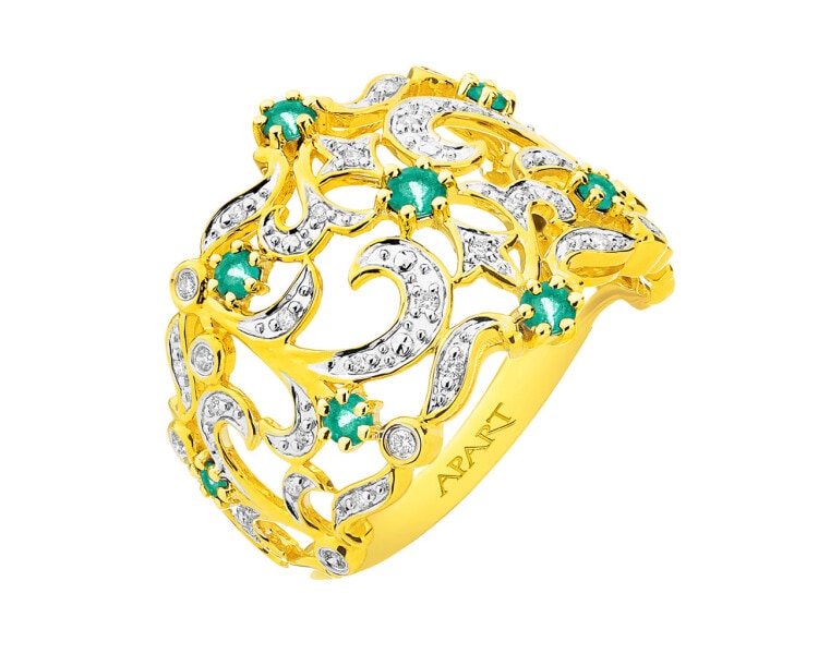 Zlatý prsten s brilianty a smaragdy - ryzost 585