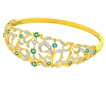 14 K Rhodium-Plated Yellow Gold Rigid Bracelet with Diamonds - fineness 14 K