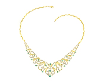 Zlatý náhrdelník s brilianty a smaragdy - ryzost 585