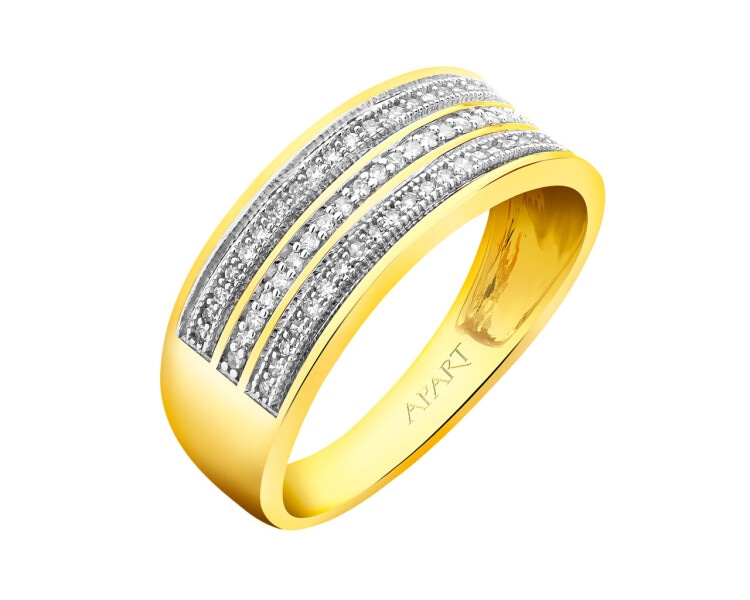 14 K Rhodium-Plated Yellow Gold Ring with Diamonds 0,18 ct - fineness 14 K
