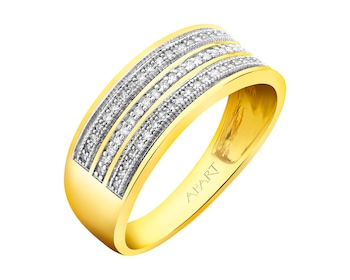 14 K Rhodium-Plated Yellow Gold Ring with Diamonds 0,18 ct - fineness 14 K