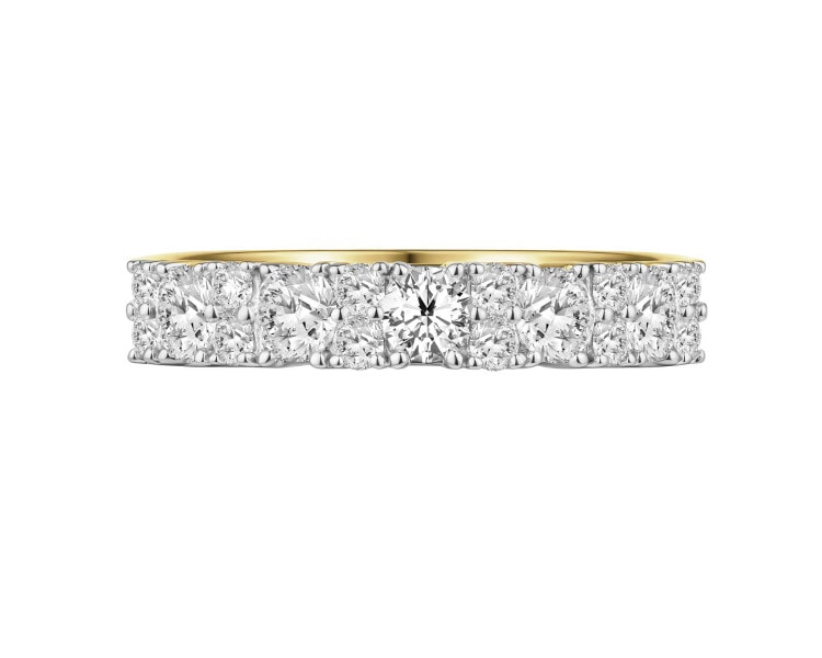 14 K Rhodium-Plated Yellow Gold Ring with Diamonds - 1,00 ct - fineness 14 K