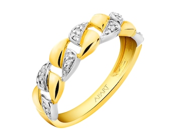 9 K Rhodium-Plated Yellow Gold Ring with Diamonds 0,05 ct - fineness 9 K