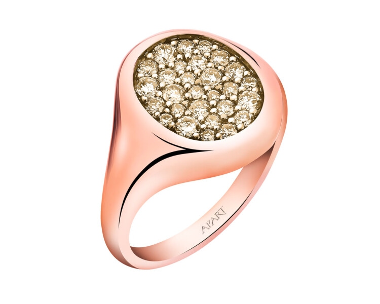 14 K Pink Gold Signet Ring with Champagne Diamonds - fineness 14 K