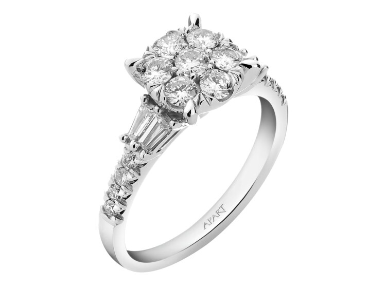 14 K Rhodium-Plated White Gold Ring 0,75 ct - fineness 14 K