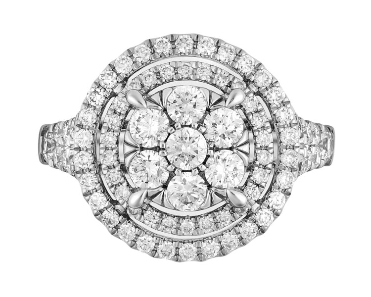 14 K Rhodium-Plated White Gold Ring with Diamonds 1,26 ct - fineness 14 K