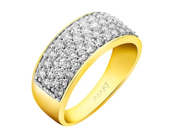 14 K Rhodium-Plated Yellow Gold Ring with Diamonds 1 ct - fineness 14 K