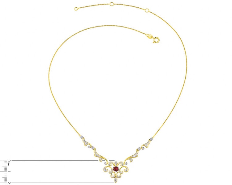 Zlatý náhrdelník s brilianty a rubínem - ryzost 585