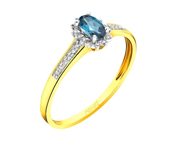 9 K Rhodium-Plated Yellow Gold Ring with Diamonds - fineness 9 K