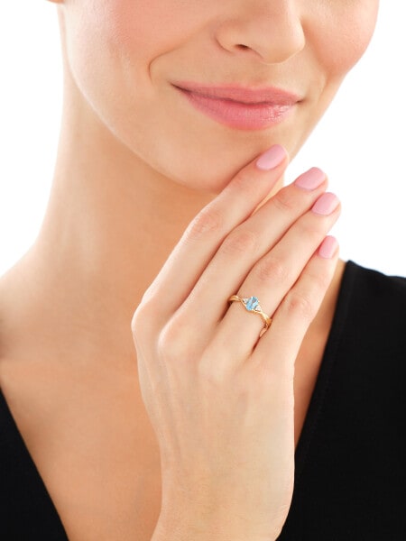 14 K Rhodium-Plated Yellow Gold Ring with Diamonds - fineness 14 K