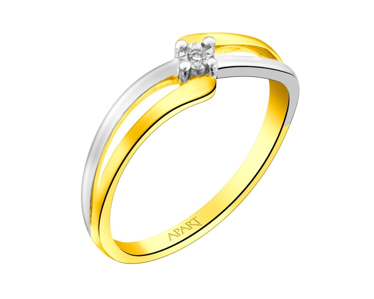 9 K Rhodium-Plated Yellow Gold Ring with Diamond 0,006 ct - fineness 9 K